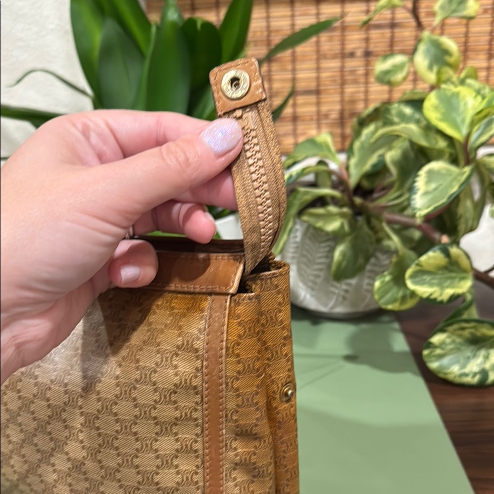 Celine Tan and Brown Toiletry Bag with Geometric Pattern - Picture 4 of 14
